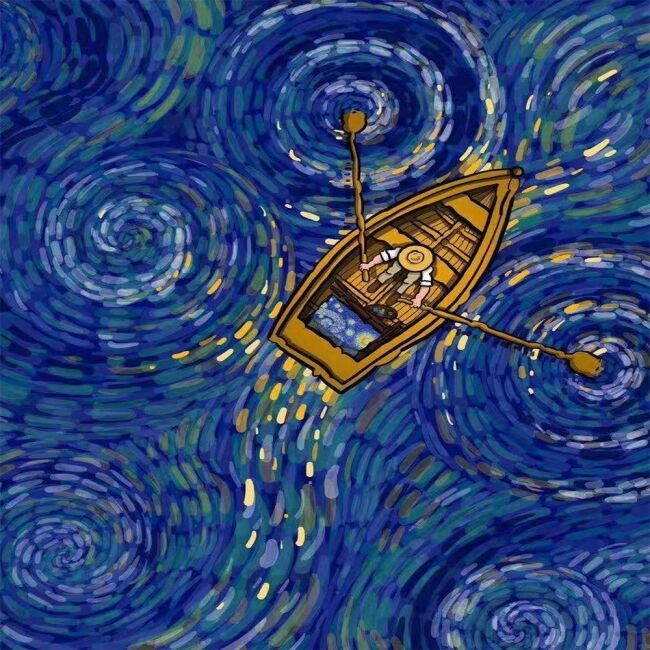 Kanvas Kayıktaki Van Gogh Sayılarla Boyama Seti Kasnaklı