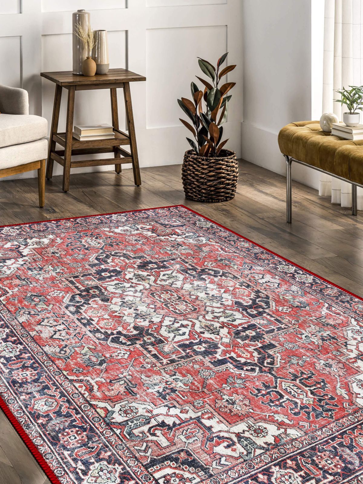 Vintage Desenli Halı, Pamuk Dokuma Pamuklu Taban Dekoratif Halı Kilim 85 - 60 x 100