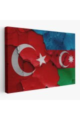 Türkiye Azerbaycan Bayrak Desenli Dekoratif Kanvas Tablo-6516