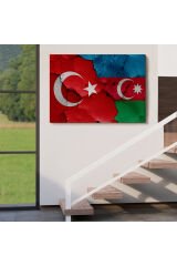 Türkiye Azerbaycan Bayrak Desenli Dekoratif Kanvas Tablo-6516