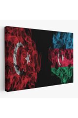 Türkiye Azerbaycan Bayrak Desenli Dekoratif Kanvas Tablo-6518