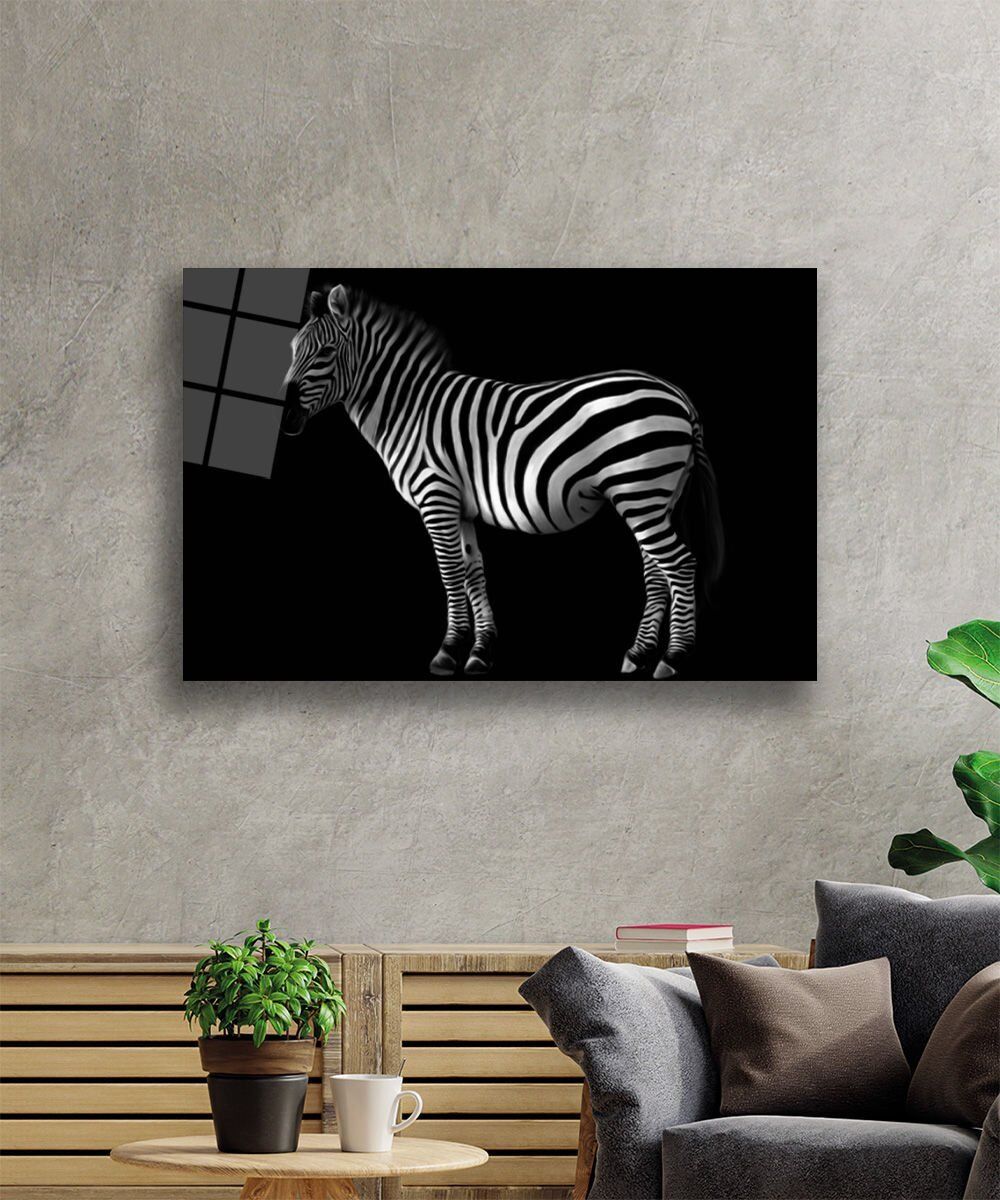 Zebra Hayvan Cam Tablo