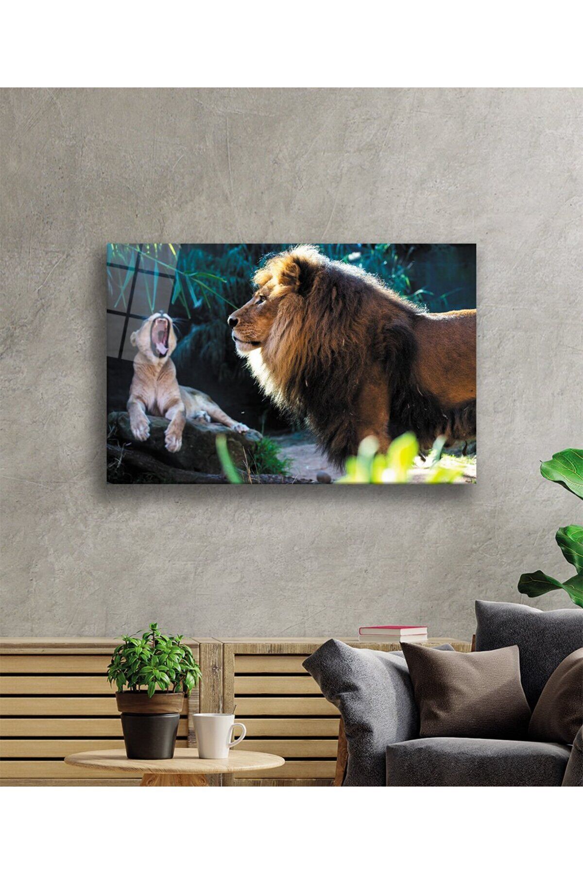 Aslan Hayvan Cam Tablo 4mm Dayanıklı Temperli Cam