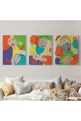 Pop Art Afrika Kadın Renkli Portre 3 lü Duvar Tablo Seti -AG-7