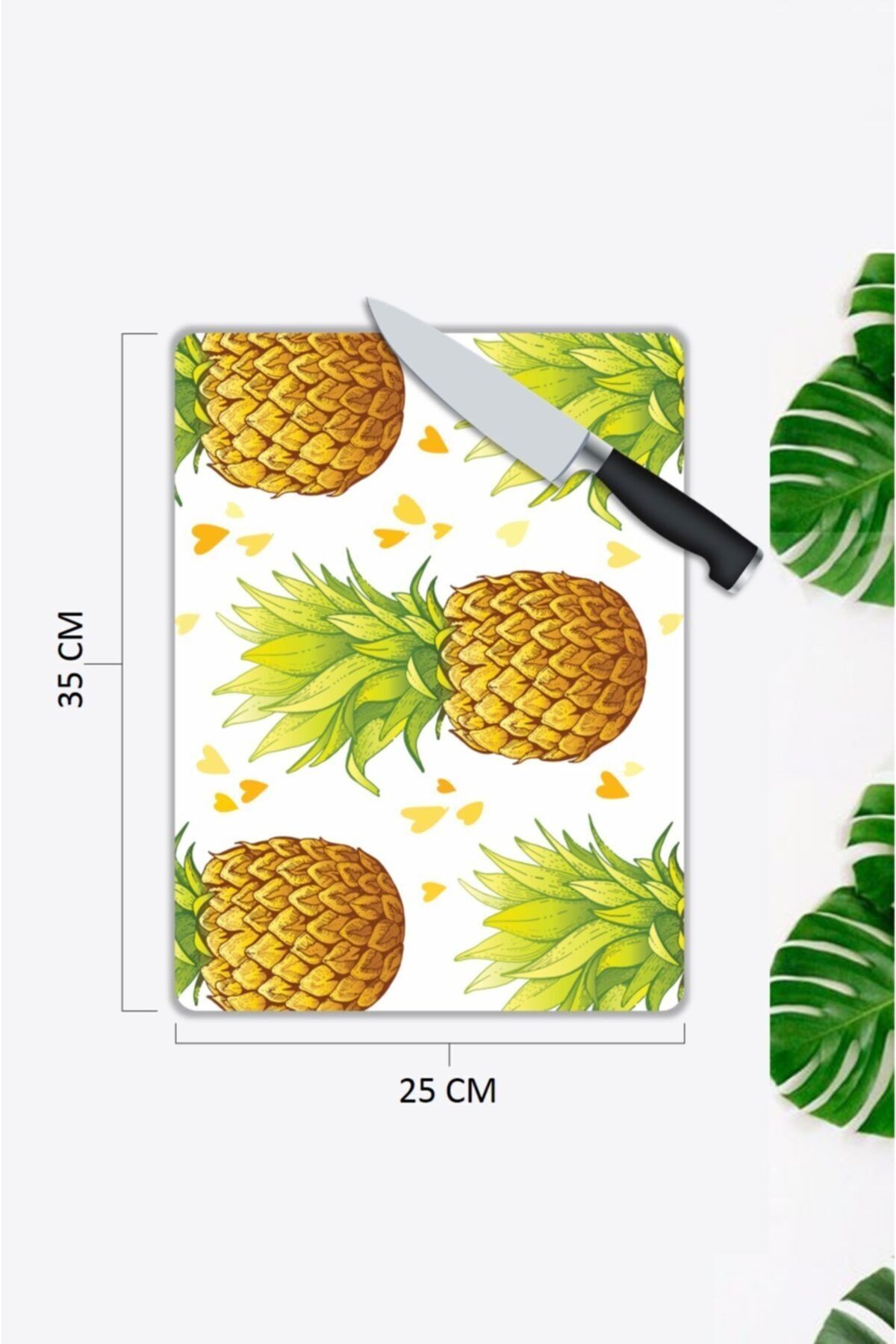 Ananas Desenli Cam Kesme Tahtası 25 x 35 cm