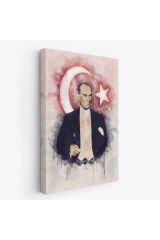 Mustafa Kemal Atatürk ve Türk Bayrağı Suluboya Görünümlü Dekoratif Kanvas Tablo-CY-76