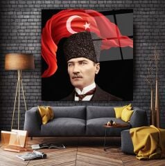 Atatürk ve Bayrak Cam Tablo Özel Tasarım Ofis, Mutfak Çocuk Odası, Salon Dekorasyon