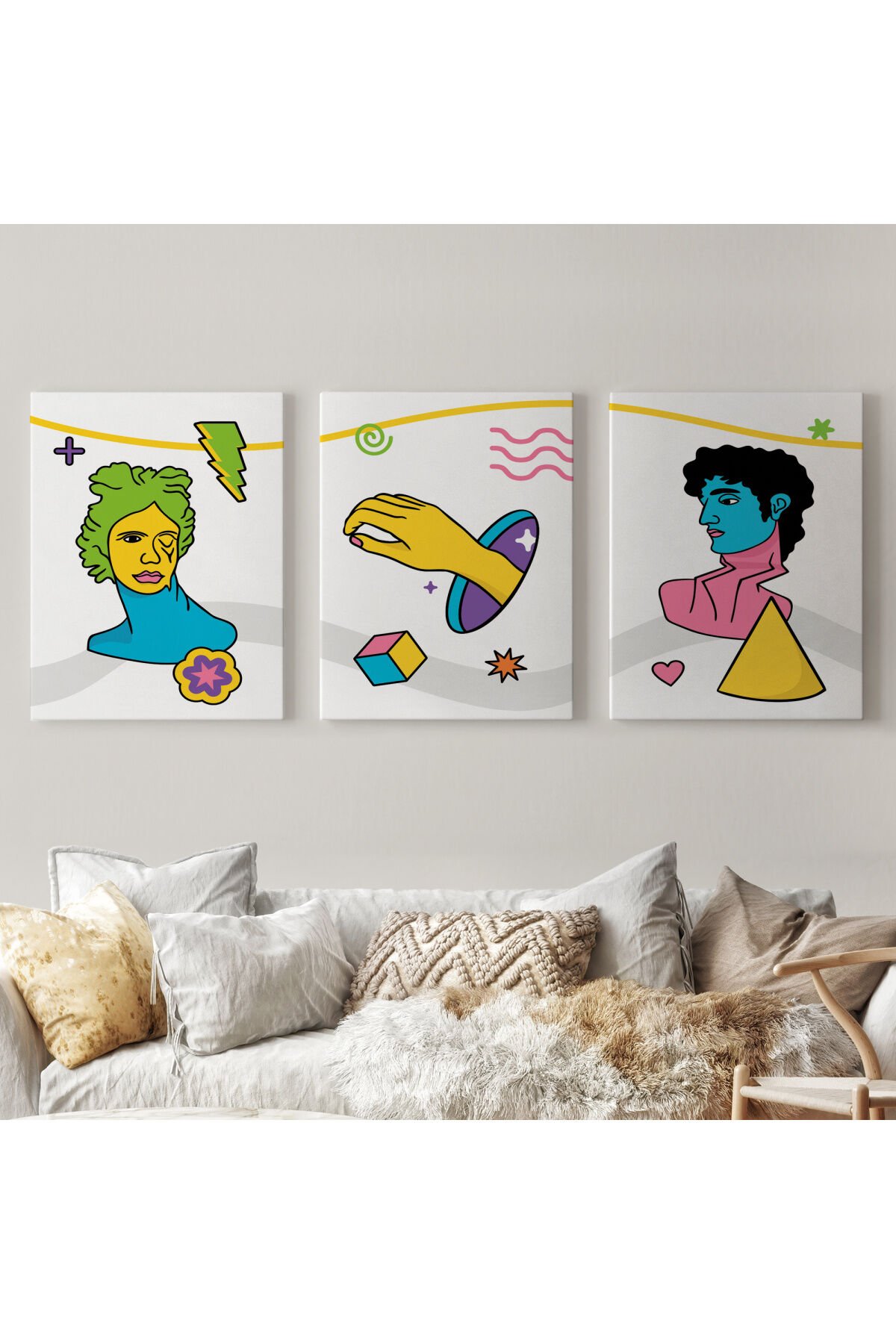 Pop Art Renkli Dekoratif Duvar Tablosu Üçlü Set-ES-117