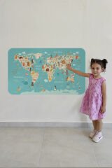 Eğitici Çocuk Odası Dünya Haritası Dünya Atlası Çocuk ve Bebek Duvar Sticker-60x105-3770