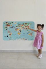 Eğitici Dünya Haritası Dünya Atlası Çocuk ve Bebek Odası Duvar Sticker-60x105-3771