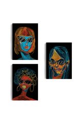 Renkli Pop Art Kadınlar Dekoratif Duvar Tablosu Üçlü Set-EU-120