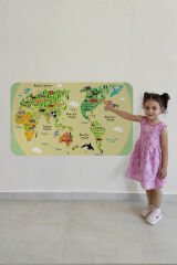 Eğitici Dünya Haritası Dünya Atlası Çocuk ve Bebek Odası Duvar Sticker-60x105-3773