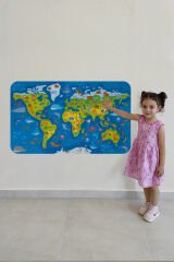 Eğitici Dünya Haritası Dünya Atlası Çocuk ve Bebek Odası Duvar Sticker-60x105-3774