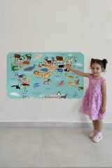 Eğitici Dünya Haritası Dünya Atlası Çocuk ve Bebek Odası Duvar Sticker-60x105-3775