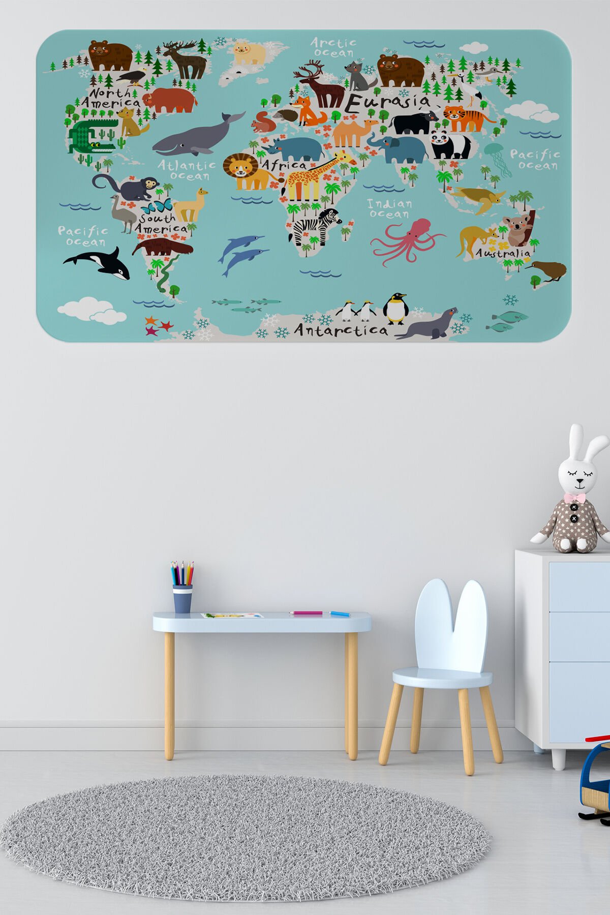 Eğitici Dünya Haritası Dünya Atlası Çocuk ve Bebek Odası Duvar Sticker-60x105-3775