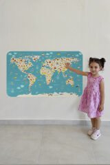 Eğitici Dünya Haritası Dünya Atlası Çocuk ve Bebek Odası Duvar Sticker-60x105-3776