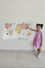 Eğitici Dünya Haritası Dünya Atlası Çocuk ve Bebek Kız Çocuğu Odası Duvar Sticker-60x105-3777