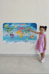 Eğitici Dünya Haritası Dünya Atlası Çocuk ve Bebek Odası Duvar Sticker-60x105-3779