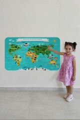 Eğitici Dünya Haritası Dünya Atlası Çocuk ve Bebek Odası Duvar Sticker-60x105-3780