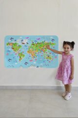 Eğitici Dünya Haritası Dünya Atlası Çocuk ve Bebek Odası Duvar Sticker-60x105-3783