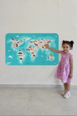 Eğitici Dünya Haritası Dünya Atlası Çocuk ve Bebek Odası Duvar Sticker-60x105-3785