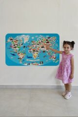 Eğitici Dünya Haritası Dünya Atlası Çocuk ve Bebek Odası Duvar Sticker-60x105-3787