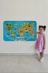 Eğitici Dünya Haritası Dünya Atlası Çocuk ve Bebek Odası Duvar Sticker-60x105-3788