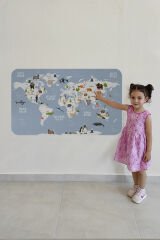 Eğitici Dünya Haritası Dünya Atlası Çocuk ve Bebek Odası Duvar Sticker-60x105-3789