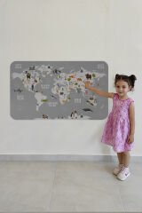 Eğitici Dünya Haritası Dünya Atlası Çocuk ve Bebek Odası Duvar Sticker-60x105-3794