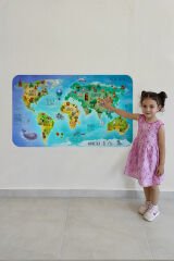 Eğitici Dünya Haritası Dünya Atlası Çocuk ve Bebek Odası Duvar Sticker -60x105-3800