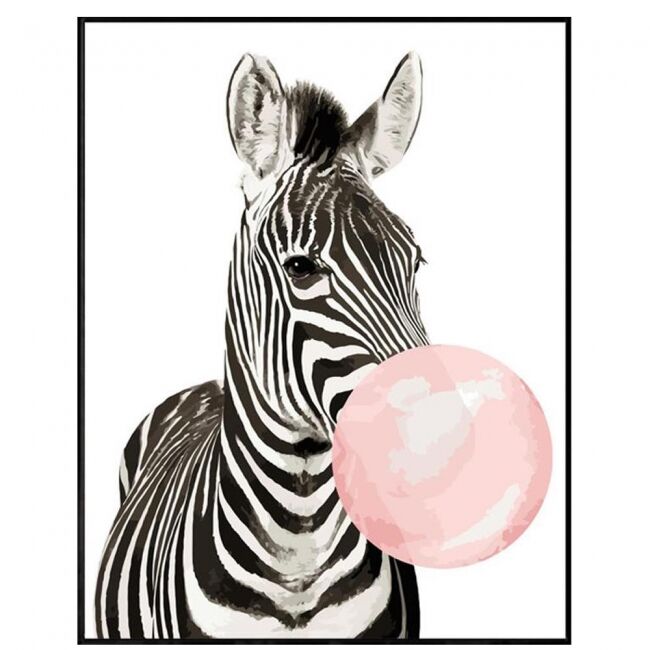 Kanvas Pembe Sakız ve Zebra Sayılarla Boyama Seti Kasnaklı