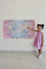 Eğitici Dünya Haritası Dünya Atlası Çocuk ve Bebek Odası Duvar Sticker -60x105-3801