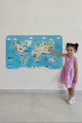 Eğitici Dünya Haritası Dünya Atlası Çocuk ve Bebek Odası Duvar Sticker -60x105-3802