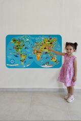 Eğitici Dünya Haritası Dünya Atlası Çocuk ve Bebek Odası Duvar Sticker -60x105-3805