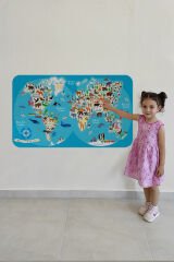 Eğitici Dünya Haritası Dünya Atlası Çocuk ve Bebek Odası Duvar Sticker -60x105-3806