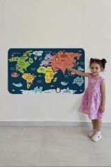 Eğitici Dünya Haritası Dünya Atlası Çocuk ve Bebek Odası Duvar Sticker -60x105-3810