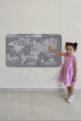 Eğitici Dünya Haritası Dünya Atlası Çocuk ve Bebek Odası Duvar Sticker -60x105-3811