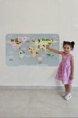 Eğitici Dünya Haritası Dünya Atlası Çocuk ve Bebek Odası Duvar Sticker -60x105-3816