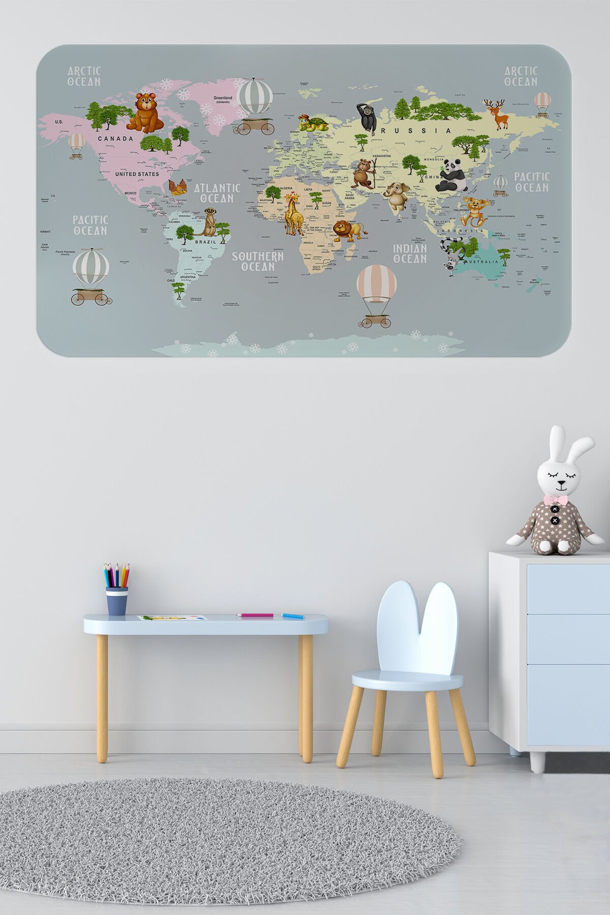 Eğitici Dünya Haritası Dünya Atlası Çocuk ve Bebek Odası Duvar Sticker -60x105-3816