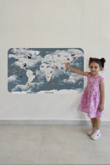 Eğitici Dünya Haritası Dünya Atlası Çocuk ve Bebek Odası Duvar Sticker -60x105-3818