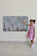 Eğitici Dünya Haritası Dünya Atlası Çocuk ve Bebek Odası Duvar Sticker -60x105-3820