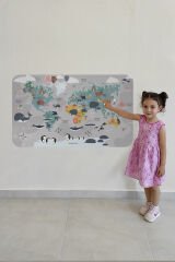 Eğitici Dünya Haritası Dünya Atlası Çocuk ve Bebek Odası Duvar Sticker -60x105-3821