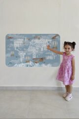 Ülke Adlı Eğitici Dünya Haritası Dünya Atlası Çocuk ve Bebek Odası Duvar Sticker -60x105-3822