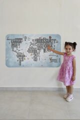 Ülke Adlı Eğitici Dünya Haritası Dünya Atlası Çocuk ve Bebek Odası Duvar Sticker -60x105-3823