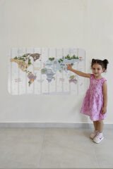 Eğitici Dünya Haritası Dünya Atlası Çocuk ve Bebek Odası Duvar Sticker -60x105-3825