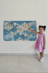 Eğitici Dünya Haritası Dünya Atlası Çocuk ve Bebek Odası Duvar Sticker -60x105-3828