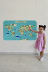 Eğitici Dünya Haritası Dünya Atlası Çocuk ve Bebek Odası Duvar Sticker -60x105-3829