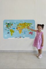 Eğitici Dünya Haritası Dünya Atlası Çocuk ve Bebek Odası Duvar Sticker -60x105-3830