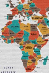 Duvar Örtüsü  Bayrak Detaylı Türkçe Güncel Dünya Haritası Kanvas Duvar Halısı-4048