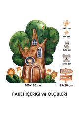 Sevimli Hayvanlar Ağaç Evi Çocuk Odası Duvar Sticker